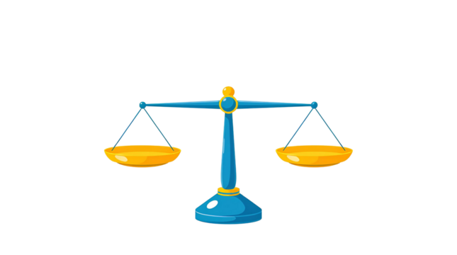 Digital Illustration of Blue Balance Scale with Yellow Pans – Transparent Background