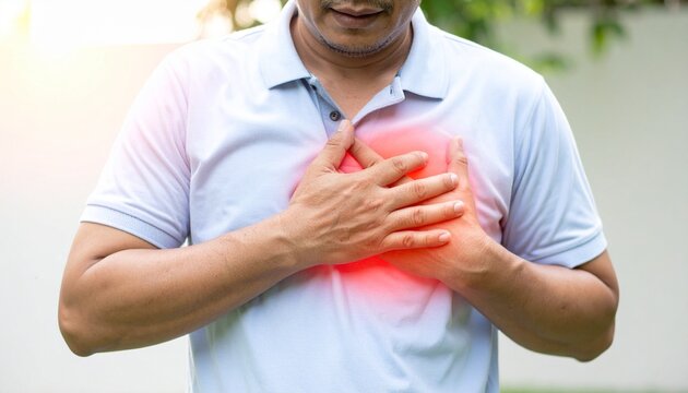 Chest Pain - Close Up of Person Holding Chest with Red Glow Symbolizing Pain