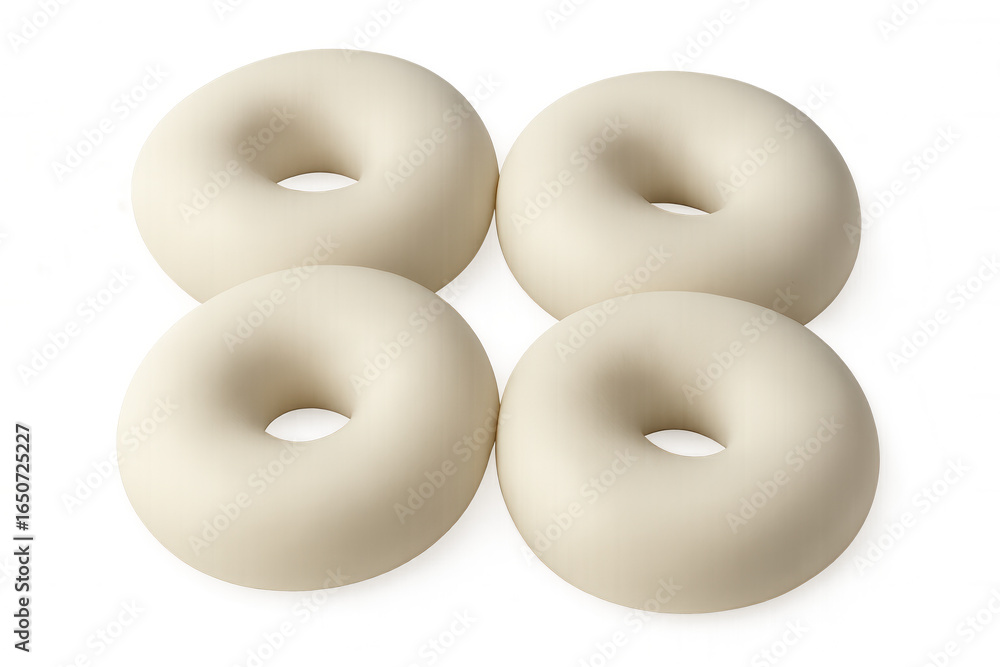 Poster 3d rendering of four simple white donuts forming a square on a transparent background, perfect for f