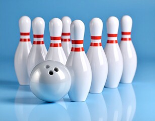 Bowling Ball and Pins on a Blue Background