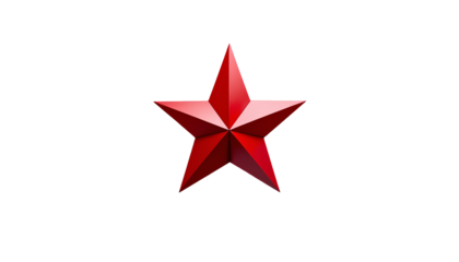 Bright Red Five-Pointed Star with Sharp Angular Points – Flat Geometric Design – Transparent Background