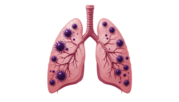 Medical Illustration of Human Lungs in Side View with Intricate Branching Bronchi – Transparent Background