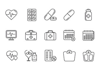 Medical line icon set of healthcare and treatment concepts