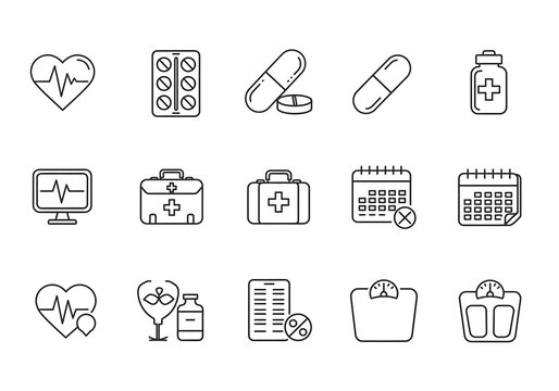 Medical line icon set of healthcare and treatment concepts
