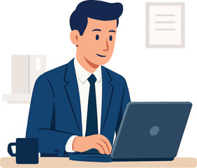 Office worker typing on a laptop Illustration