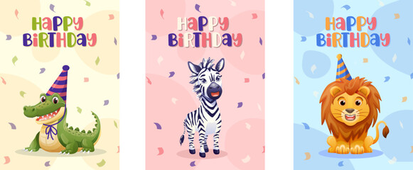Cute birthday card with a smiling lion