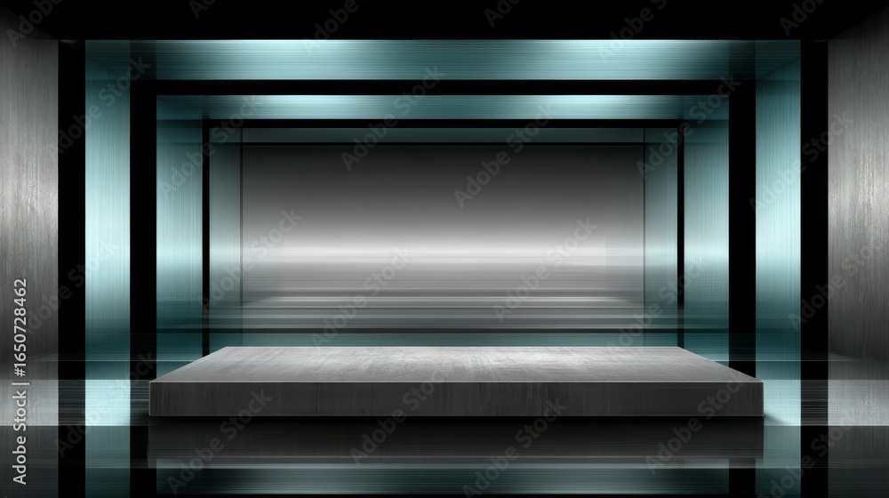 Poster a minimalist interior design concept featuring a simple elegant room with a large reflective mirror 