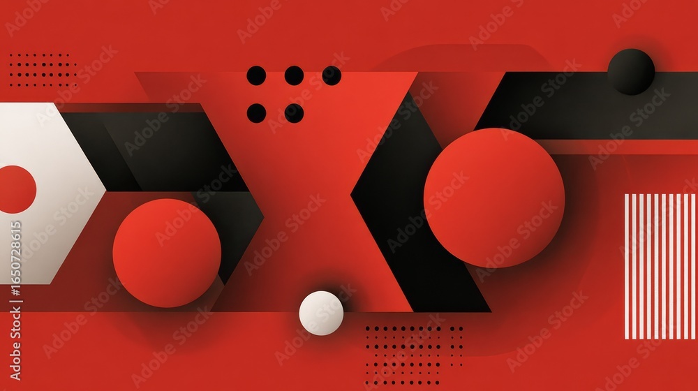 Poster striking red and black abstract composition featuring bold geometric shapes fluid lines and dynamic 