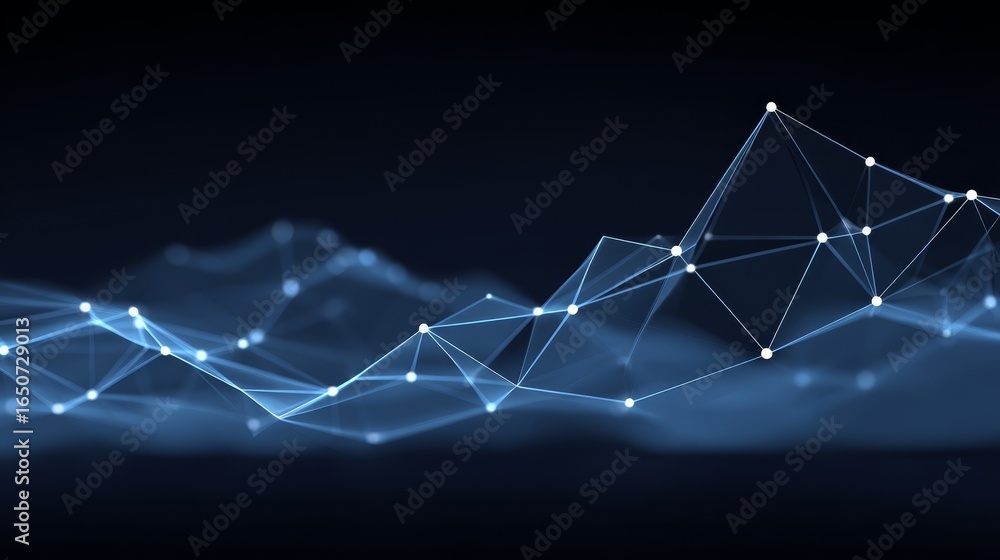 Poster serene and modern abstract background design featuring a deep blue gradient with a graceful curving 