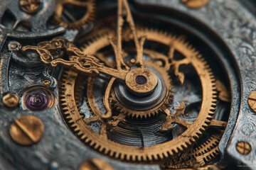 Steampunk style mechanical clock tattoo on arm