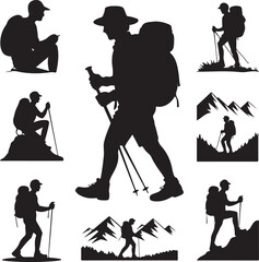 Hiking Silhouette SVG | Trekking Clipart | Mountain Hiker PNG Bundle for Outdoor Adventure Design