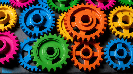 Colorful gears in a row