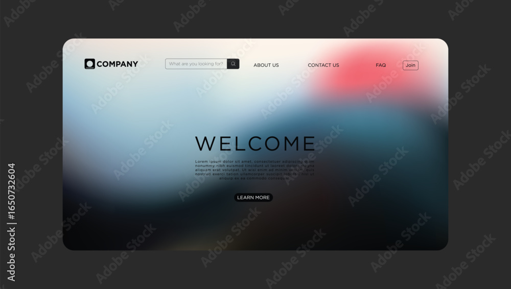 Poster modern website landing page design with blurred background for business or technology startup