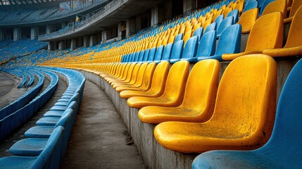 Naklejka premium Colorful stadium seating design, reflecting sports enthusiasm and stadium atmosphere