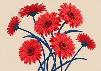 Vibrant Red Gerbera Daisies A Close-Up Illustration of a Blooming Floral Arrangement