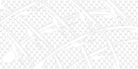 Fishing net with floats  curved by a wave. Graphic line art hand drawn on the theme of sea and fishing in black and white ink. background good art