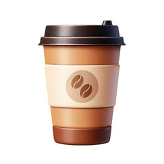 Realistic coffee cup with lid and sleeve isolated on transparent background