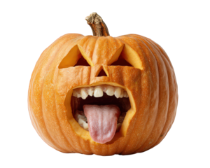 Pumpkin jack o lantern tongue teeth funny Halloween orange isolated carved spooky autumn humor scary decoration face expression mouth creative holiday object seasonal emotion party design