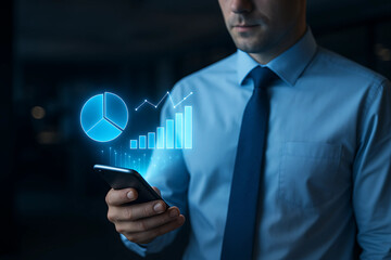 Businessman Analyzing Financial Data on a Smartphone