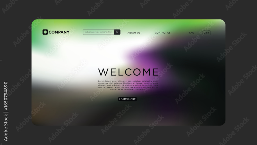 Aufkleber modern website landing page design with vibrant blurred background and clean welcome message
