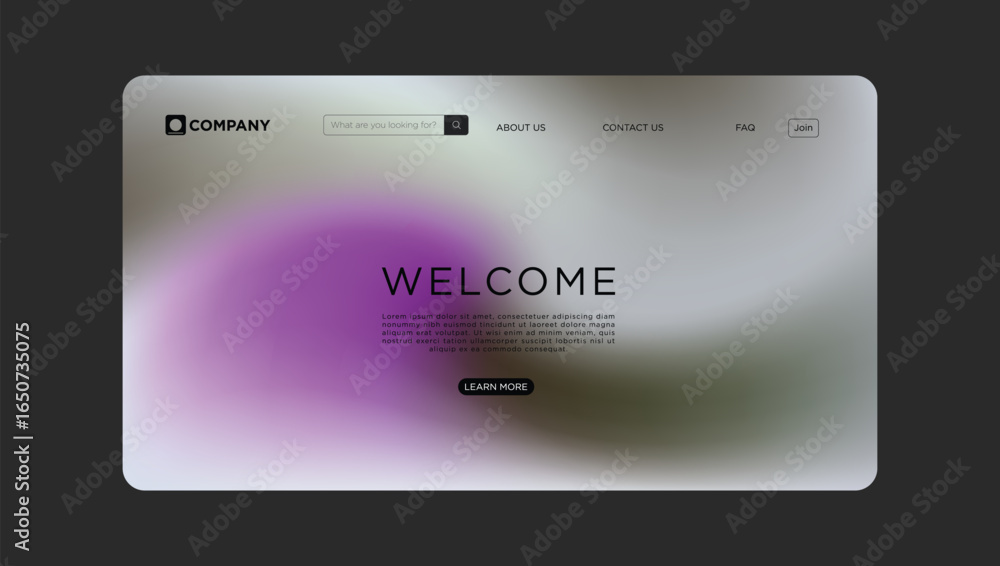Fototapete website template welcomes users with modern gradient background and clean navigation elements