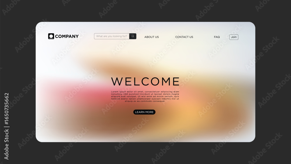 Aufkleber modern website design with welcoming message and vibrant color gradient background for online busine