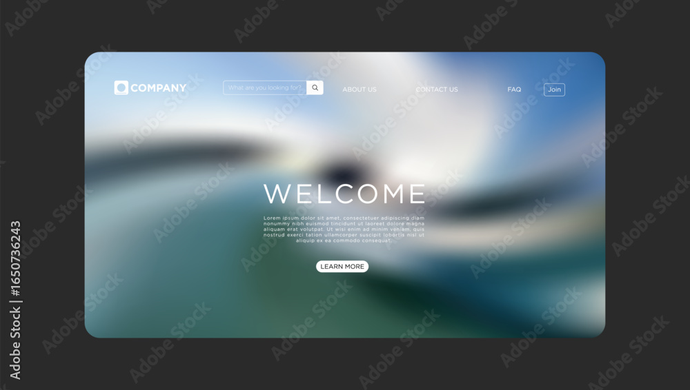 Poster welcome website landing page with clean design and soft color palette for modern tech company