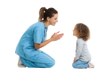 Caring Pediatric Nurse Engaging with Child in Hospital Setting, Promoting Comfort and Trust in Healthcare Environment