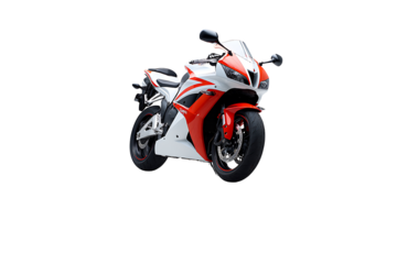 Dynamic Sport Motorcycle with Red and White Color Scheme on a Black Background for High-Speed Imagery