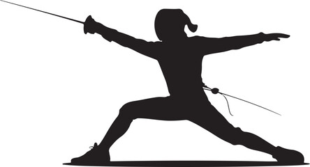 Fencer in action stance with sword extended ready to strike