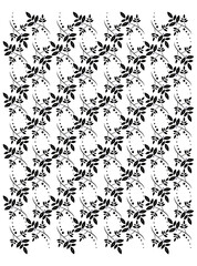 Floral black and white motif repeat isolated with white background.