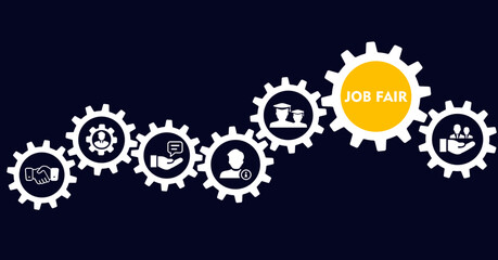 Job fair banner web icon vector illustration concept for employee recruitment and onboarding program with an icon of the information, advice, skills, occupational, applicants, recruit, and hiring 