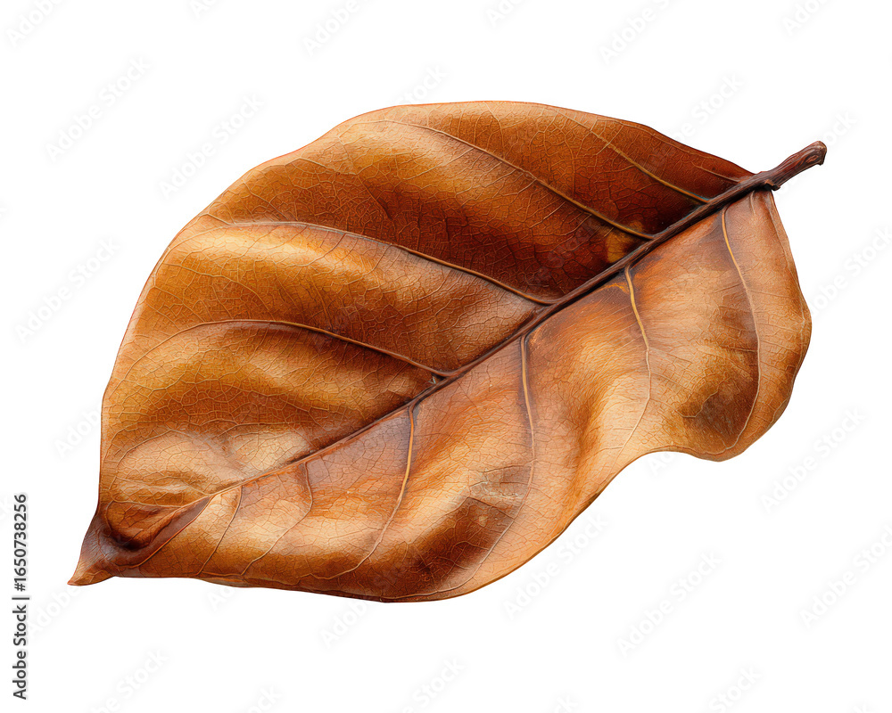 Poster dry brown leaf isolated on transparency background showing detailed texture autumn season natural ob