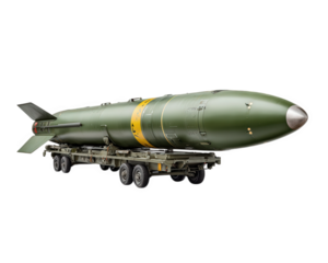 Large green missile object isolated on transparency background military weapon warhead transportation trailer powerful technology defense security danger threat