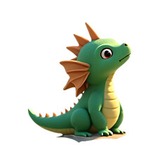 Fototapeta premium Cute baby dragon 3D illustration, cartoon green dragon character, isolated transparent background 