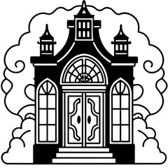 Haunted Mansion doors vector silhouette on a white background