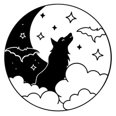  full moon with howling wolf vector on a white background