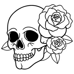 giant-skull-with-roses vector silhouette on a white background