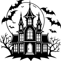  Gothic haunted house SVG file on white background