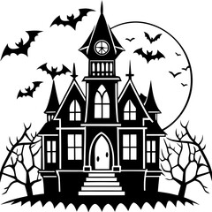 haunted house vector silhouette SVG file on white background
