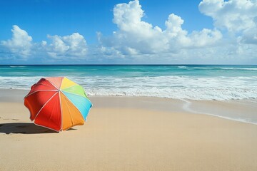 Colorful umbrella on sunny tropical beach