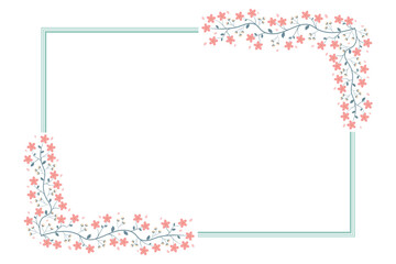 Obraz premium Green And Peach Rectangular Floral Border Frame With Cherry Blossoms