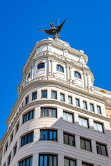 Classic buildings with great decoration on the Gran Via in Madrid, Spain