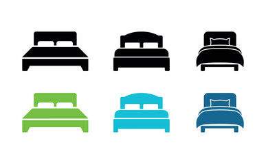 Different styles and colors of bed icons displayed on a clean white background