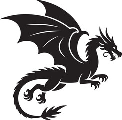 Obraz premium Dynamic black dragon silhouette in flight, powerful fantasy creature