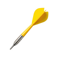 Yellow dart with a silver tip is sitting on a white background