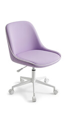 Modern lavender upholstered office chair with white base and wheels