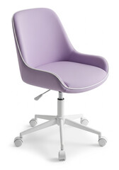 Modern lavender upholstered office chair with white base and wheels