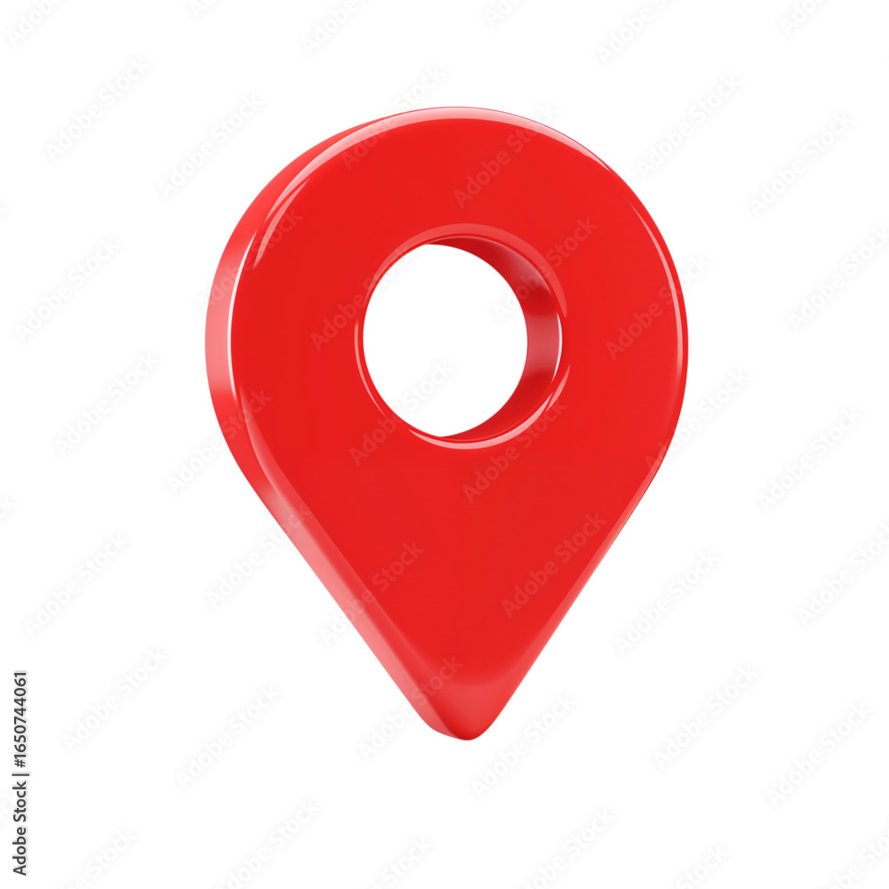 Poster glossy red 3d map pointer icon representing location and navigation isolated on transparent backgrou
