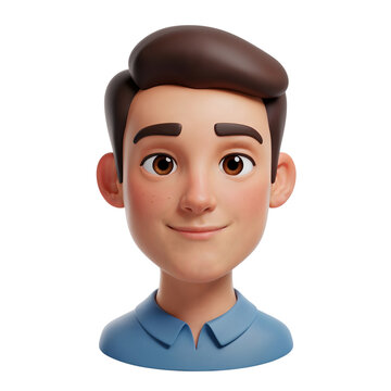 Friendly cartoon man character with a warm smile and stylish haircut isolated on transparent background